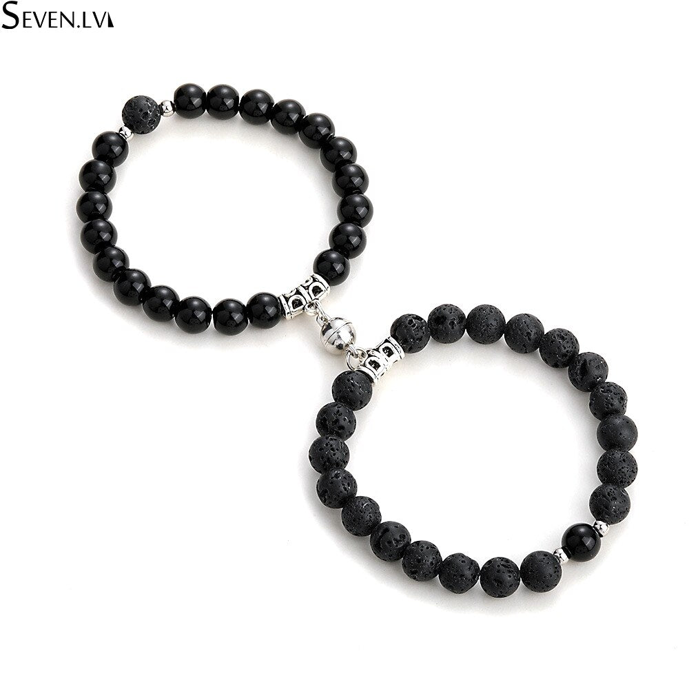 2pcs / set 8mm Tigereye natural stone fashion jewelry couple bracelets magnet attraction Charm Bracelet Gifts for women and men